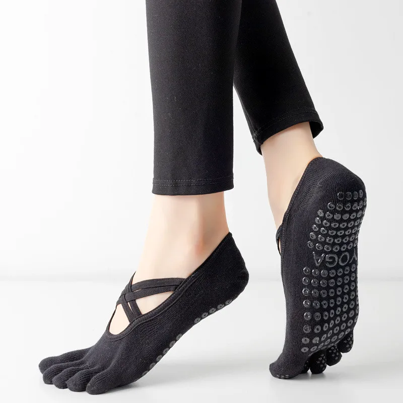 

Бандажные Хлопковые женские носки для йоги, высококачественные носки для пилатеса с пятью пальцами, силиконовые Нескользящие спортивные н...