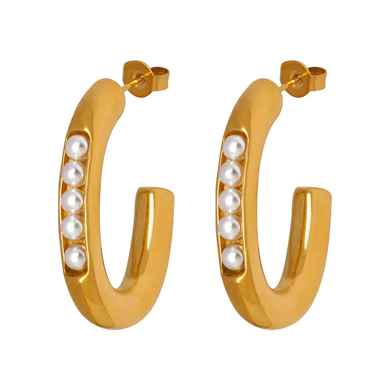 

2023 New Style Imitation Pearl Earring for Women Gold Color Round Stud Birthday Gift Irregular Design Unusual Earrings