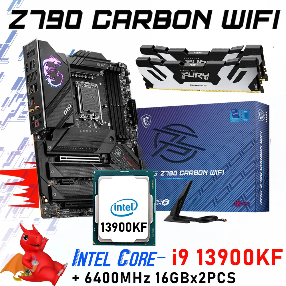

MSI MPG Z790 CARBON WIFI LGA 1700 Motherboard i9 13900KF CPU + Kingston DDR5 6400MHz 32GB RAM Intel Z790 Mainboard Kit FURY RAM