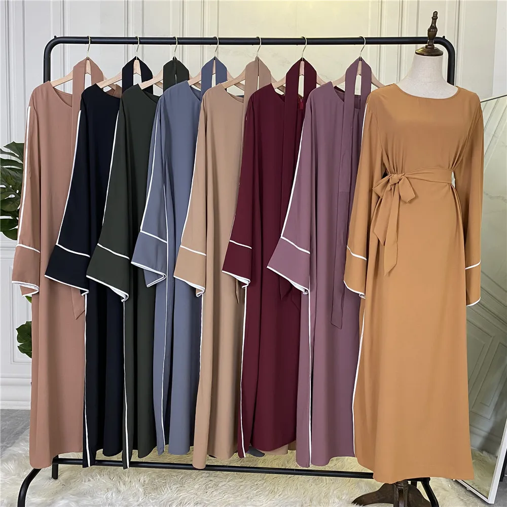 Ramadan Muslim Hijab Dress Islam Arabic African Dresses Belted Abayas for Women Dubai Abaya Turkey Kaftan Robe Femme Musulmane