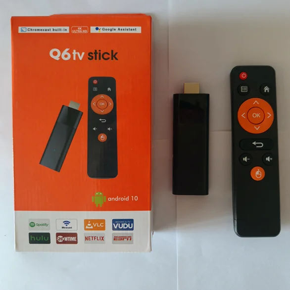 Фото Q6 Android 10.0 OS TV Stick HDR 4K 1080P WiFi 6 2.4G/5.8G Smart TV Sticks для Google YouTube NETFLIX Сетевой медиаплеер PK Q2 №1