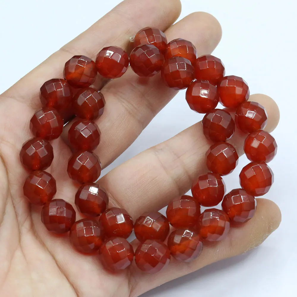 

APDGG 12MM Natural Carnelian Red Agate Round Faceted Beads Gemstone 15" Strand For Necklace Bracelet Jewelry Making DIY