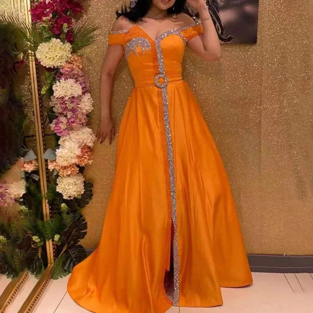 

A-Line Prom Dresses Pure Color Short Cap Sleeve Elegant V-Neck Tulle & Pleated Sequins 2022 / Formal Evening /Split-Front Ladies