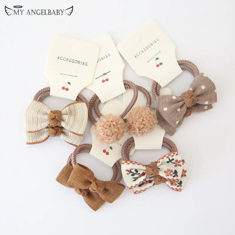 

10Pcs/Lot Sweet Hair Band Girls Hair Ties Bows Elastic Rubber Band Flower Small Ball Scrunchies Baby Kids Hair Accessories