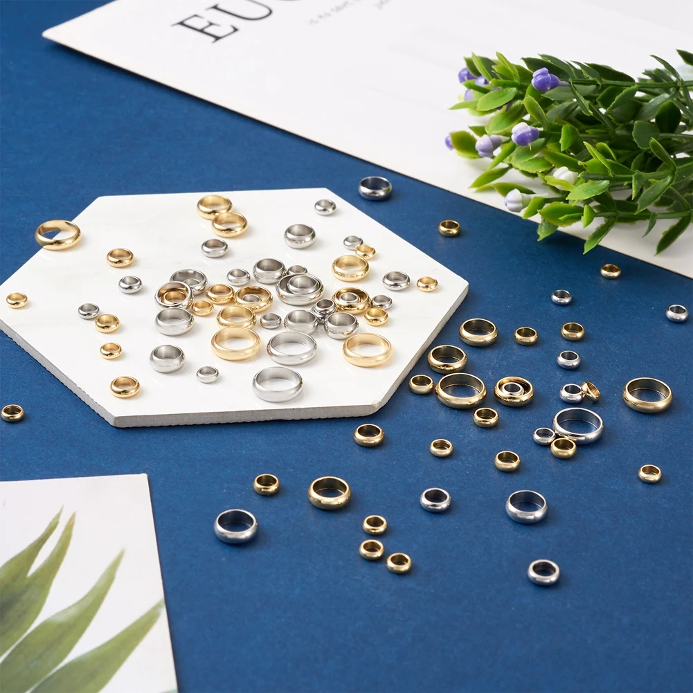 300pcs/box 201 Stainless Steel Spacer Beads Round Ring Loose Beads For Women Jewelry Making Bracelet Necklace DIY Accessories
