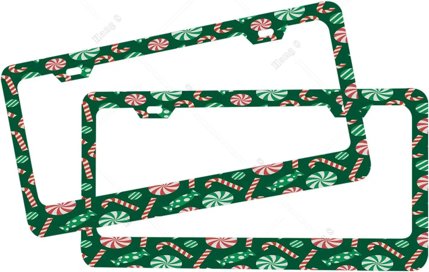 

Christmas Green License Plate Frame Candy Cane Holly Green Background Sweet Dessert 2 Pcs Licenses Plates Frames Car Licenses