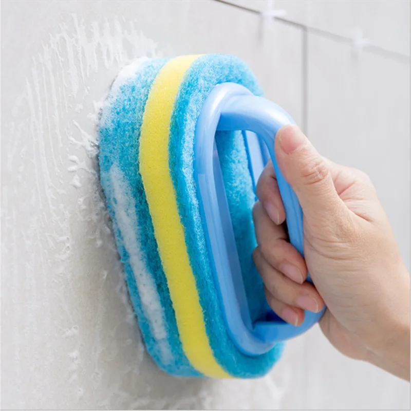 

Kitchen Sponge Wipe with Handle Cleaning Brush Bathroom Tile Glass Cleaning Sponge Thickening Stain Removal Clean Brush