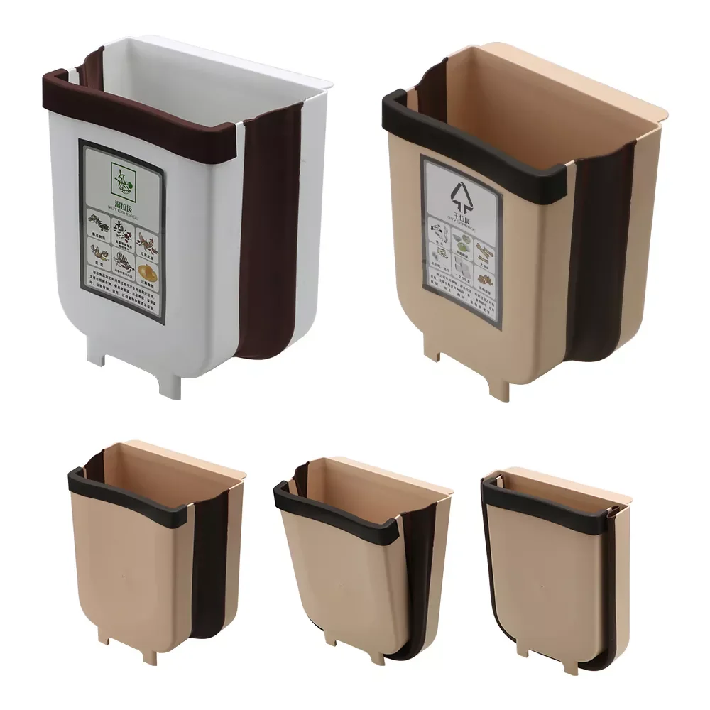 

NEW2023 Wall Mounted Trash Bin Folding Waste Bin for Bathroom Toilet Waste Storage Bucket Kitchen Cabinet Door Hanging Trash Can