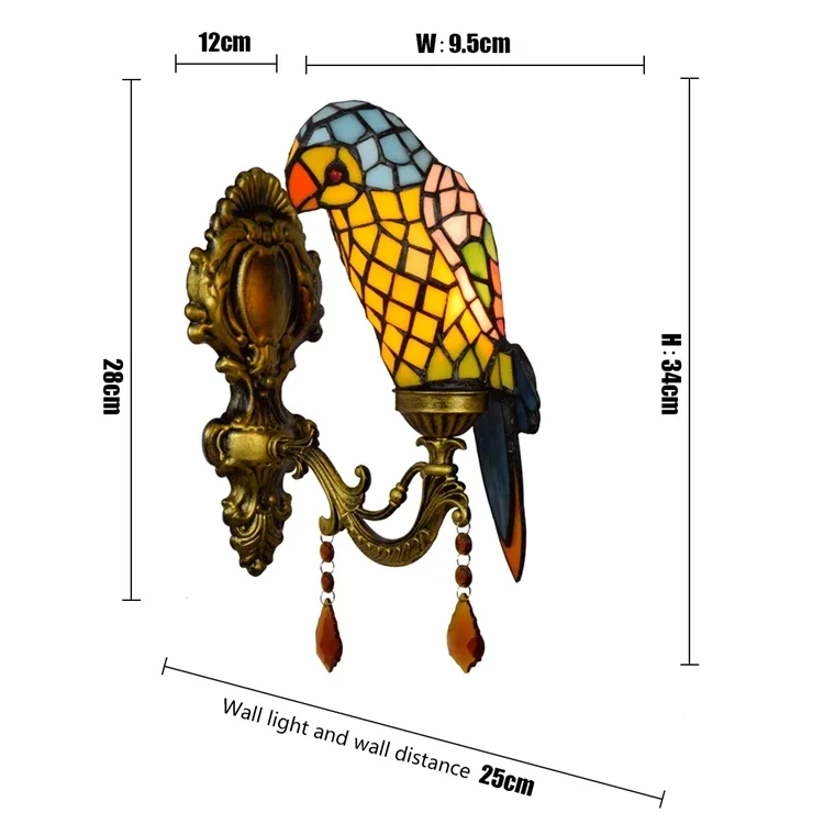 Креативный Ретро Попугай Бар Коридор Хрустальный Настенный Светильник Тиффани