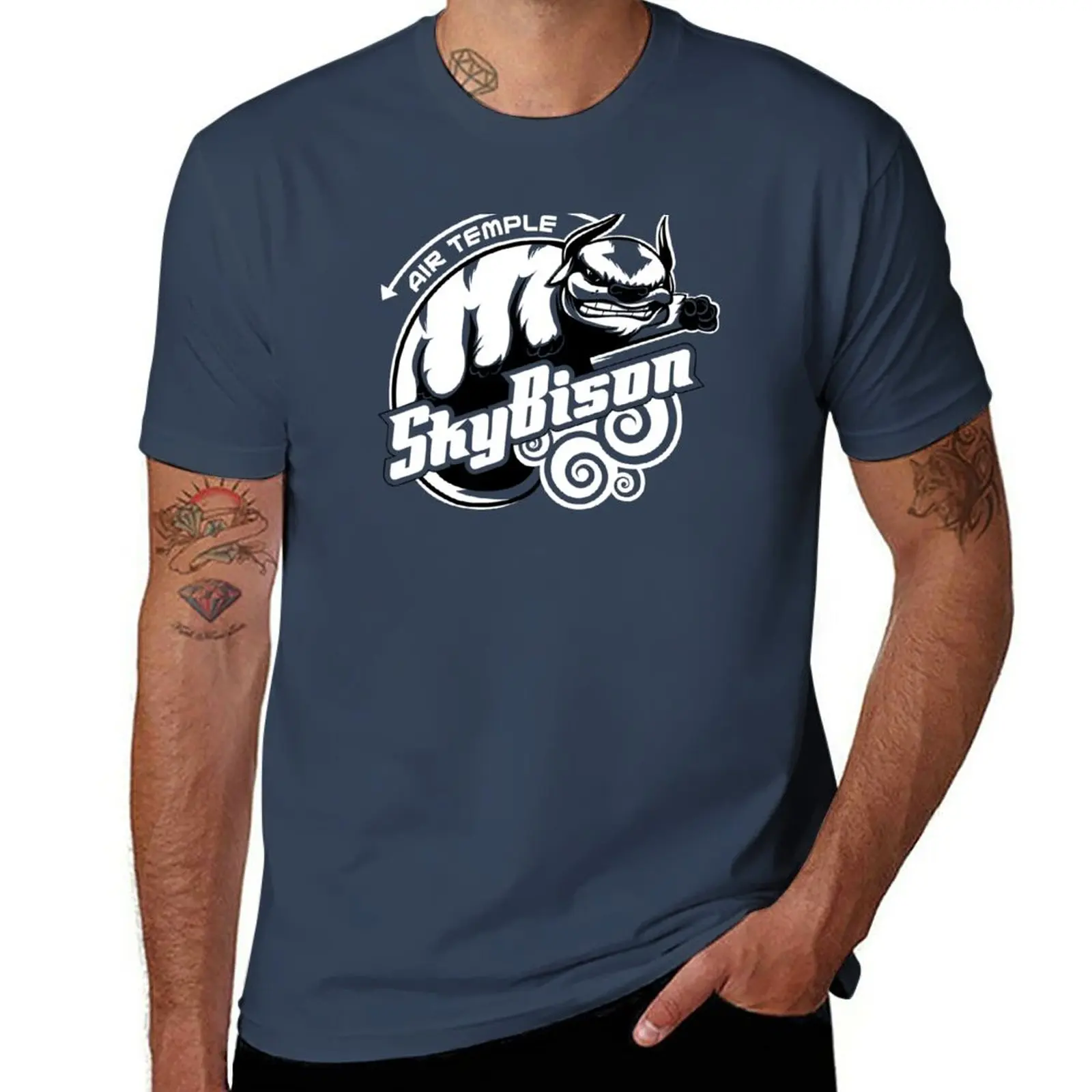 Мужская футболка с рисунком черная в стиле аниме изображением храма неба бизона