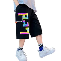 new fashion reflective shorts for boys 2022 summer hot sale letter printed sport pants kids streetwear casual black cool shorts