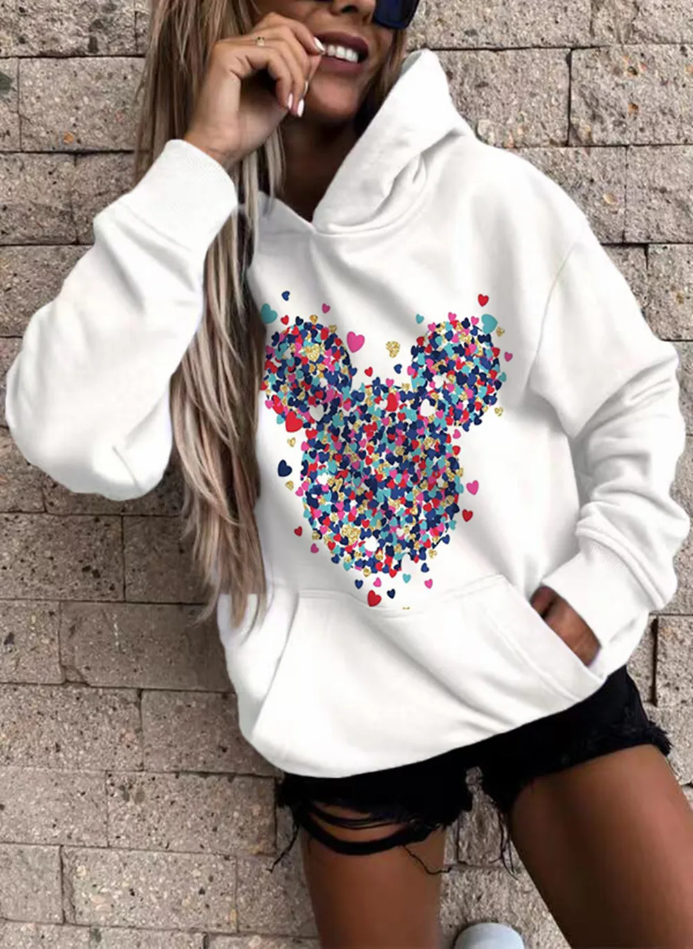 

Disney Hoodies Fashion Retro Mickey Letters Cartoon Sweatshirts Pullovers Cute Harajuku Ladies Sweatshirts Pocket Tops