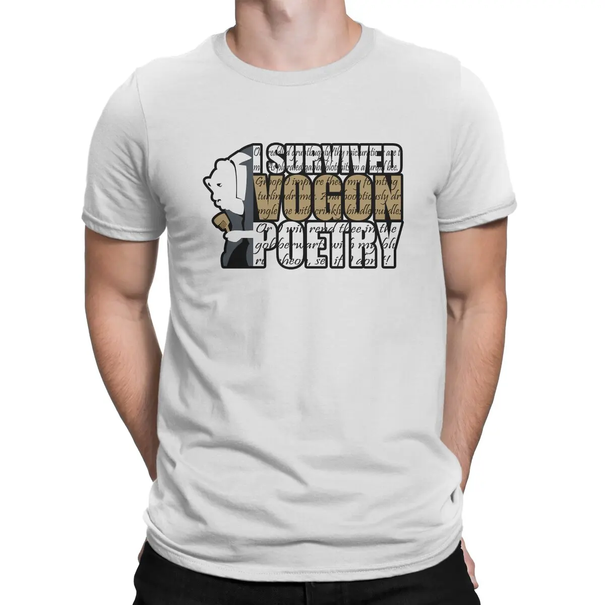 

I Survived Vogon Poetry Men TShirt The Hitchhikers Guide To The Galaxy Film O Neck Tops Fabric T Shirt Funny High Quality Gift