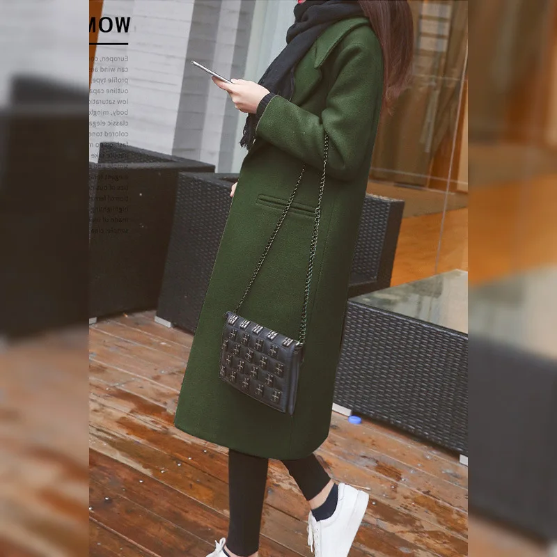 

2021 Lady Trench Female Loose Warm Windbreaker Women Korean Fashion Winter Slim Solid Color Cotton Clip Long Wool Coat Outerwear