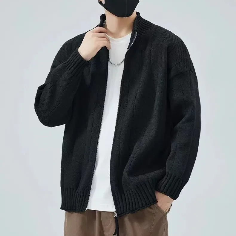 Осень/зима однотонный вязаный кардиган мужской новый стиль 2024 свободный свитер в
