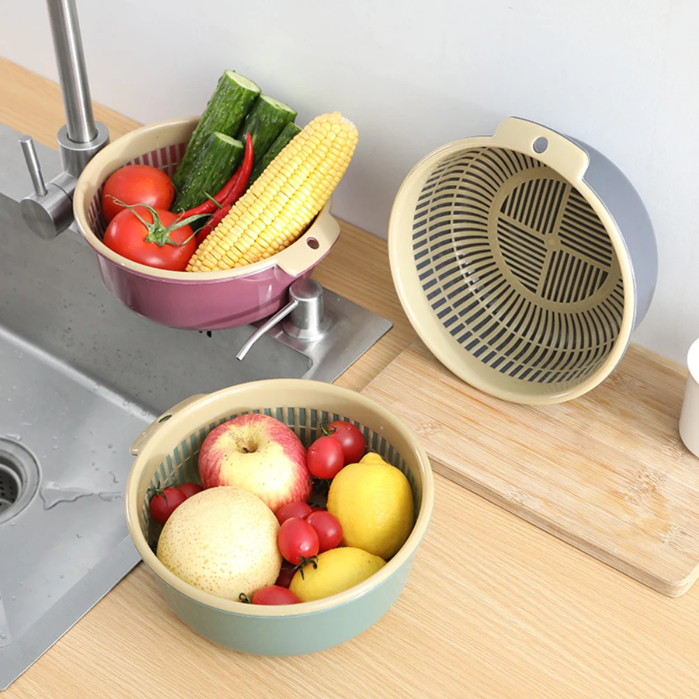 

1pcs Kitchen Supplies Double Layer Hollow Fruit Basin Foldable Filter Wall Mounted Drain Basket Multifunctional Drain Basket