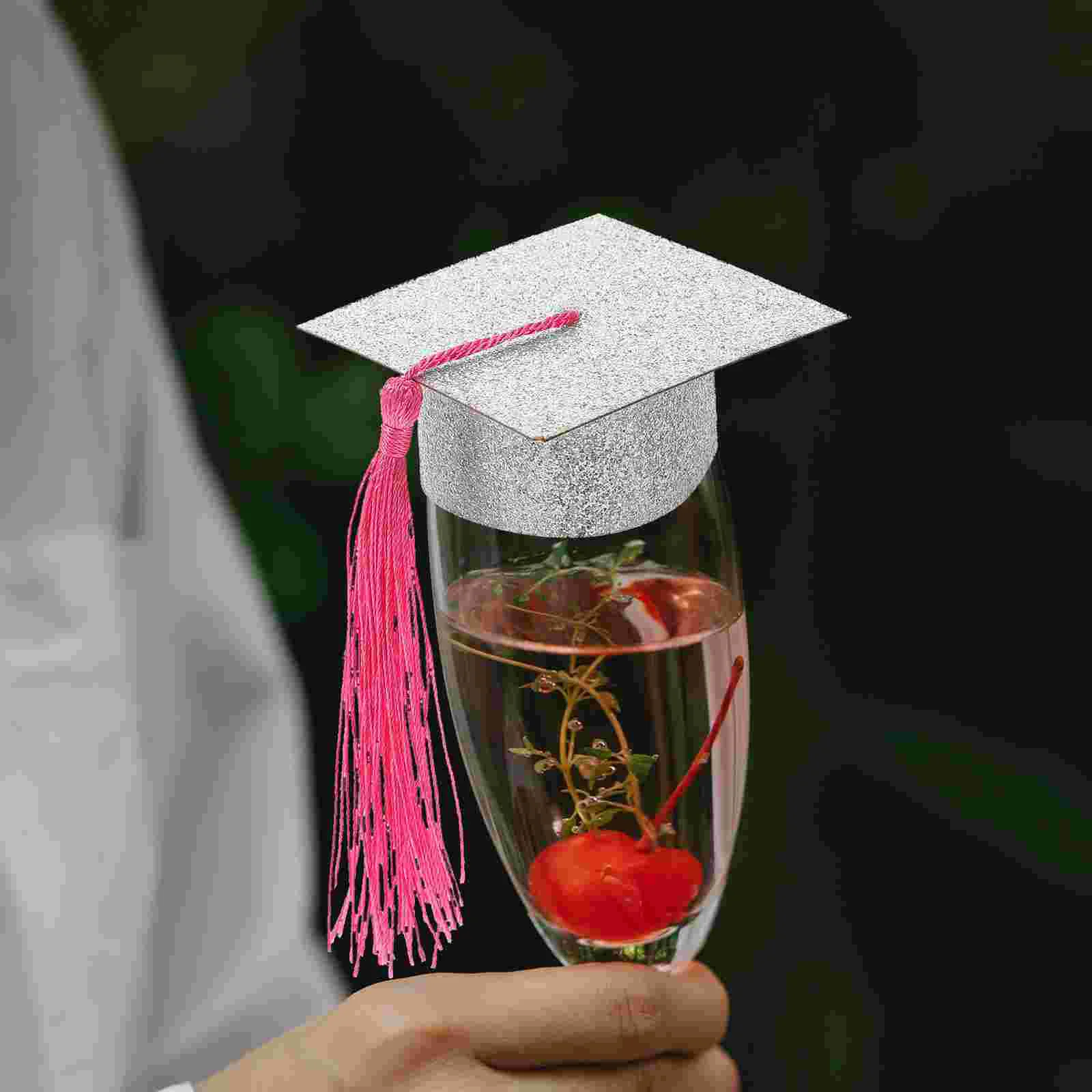 

10pcs Graduation Caps Goblet Covers Mini Doctoral Caps with Tassel Goblet Cover