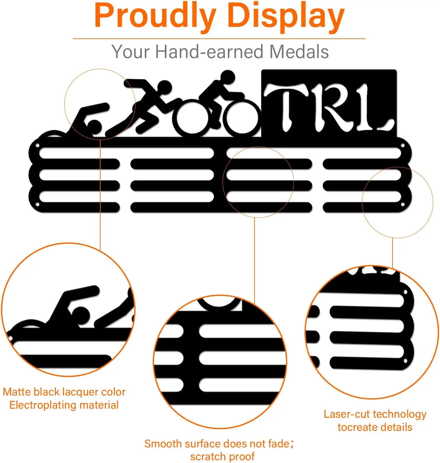 Triathlon Medal Holder Display Hanger Rack Frame Swim Bike Run Hanger Sports Medal Hook Storage Hanging Bars for Medals Display