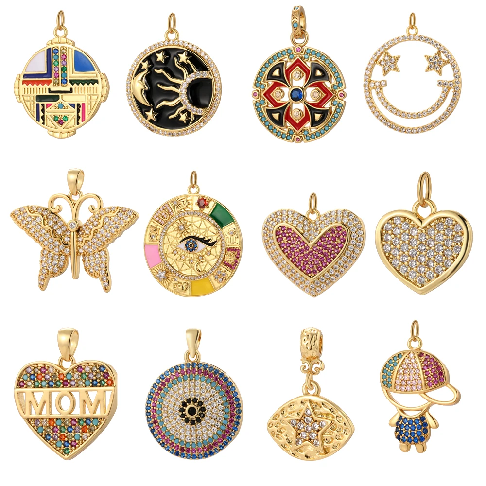 

Heart Blue Eye Gold Charms for Jewelry Making Supplies Love Colorful Charms Bulk Real Gold Plated Diy Earrings Bracelet Necklace