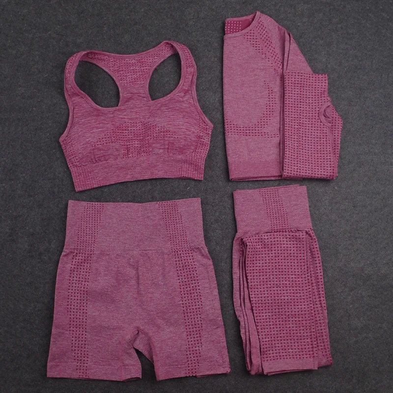 

2/3/4PCS Seamless Women Yoga Set Workout Sportswear Gym Clothing Fitness Long Sleeve Crop Top High Waist Leggings Sports Suits