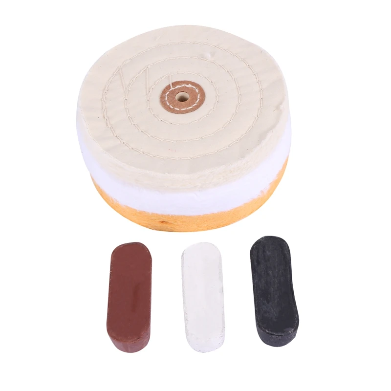 

6Pcs 6 Inch Professional Buffing Polishing Wheels Including Cotton (60 Ply), Yellow (42 Ply) And Flannel (30 Ply) With 1/2 Inch