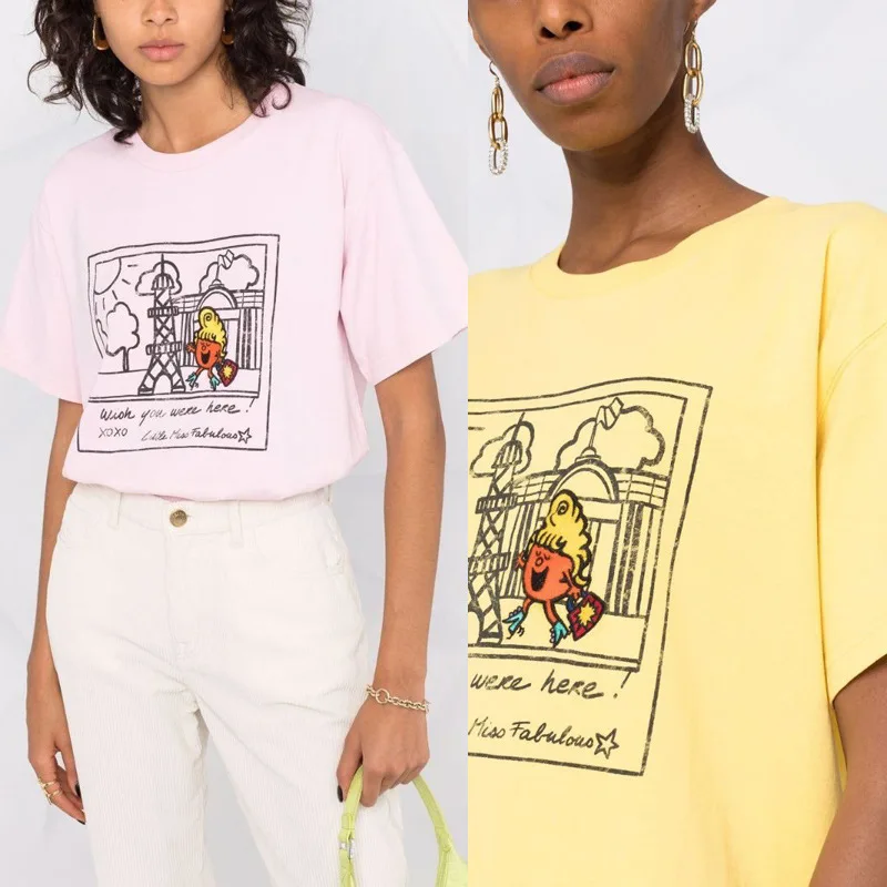

New Spring and Summer French Style Bad Girl Series Printed Embroidered Cotton Round Neck Women's Short Sleeve T-shirt