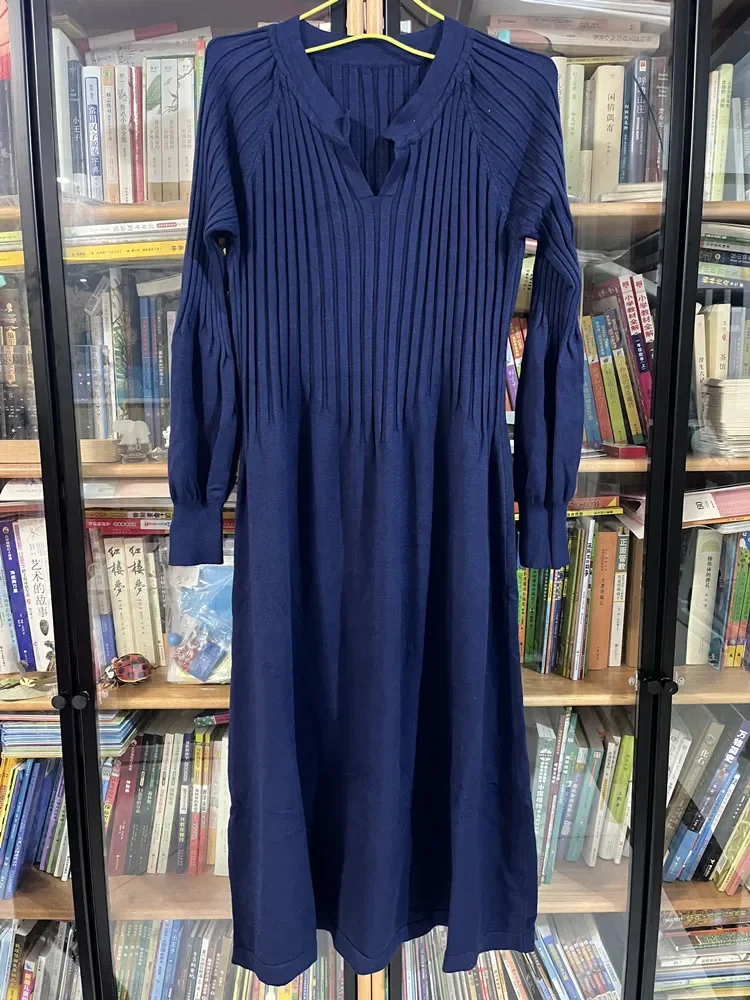 Уникальное лучшее качество 2024 осень-зима ретро шикарное вязаное базовое платье с