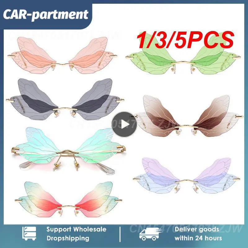 

1/3/5PCS Butterfly Sunglasses Rimless Dragonfly Wing Sunglasses Women Vintage Clear Ocean Lens Eyewear Men Sun Glasses