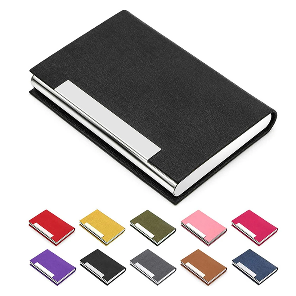 

1Pc Multi-color Optional PU Stainless Steel Metal Business Card Case Full Covered with Magnetic Suction Credit ID Card Holder