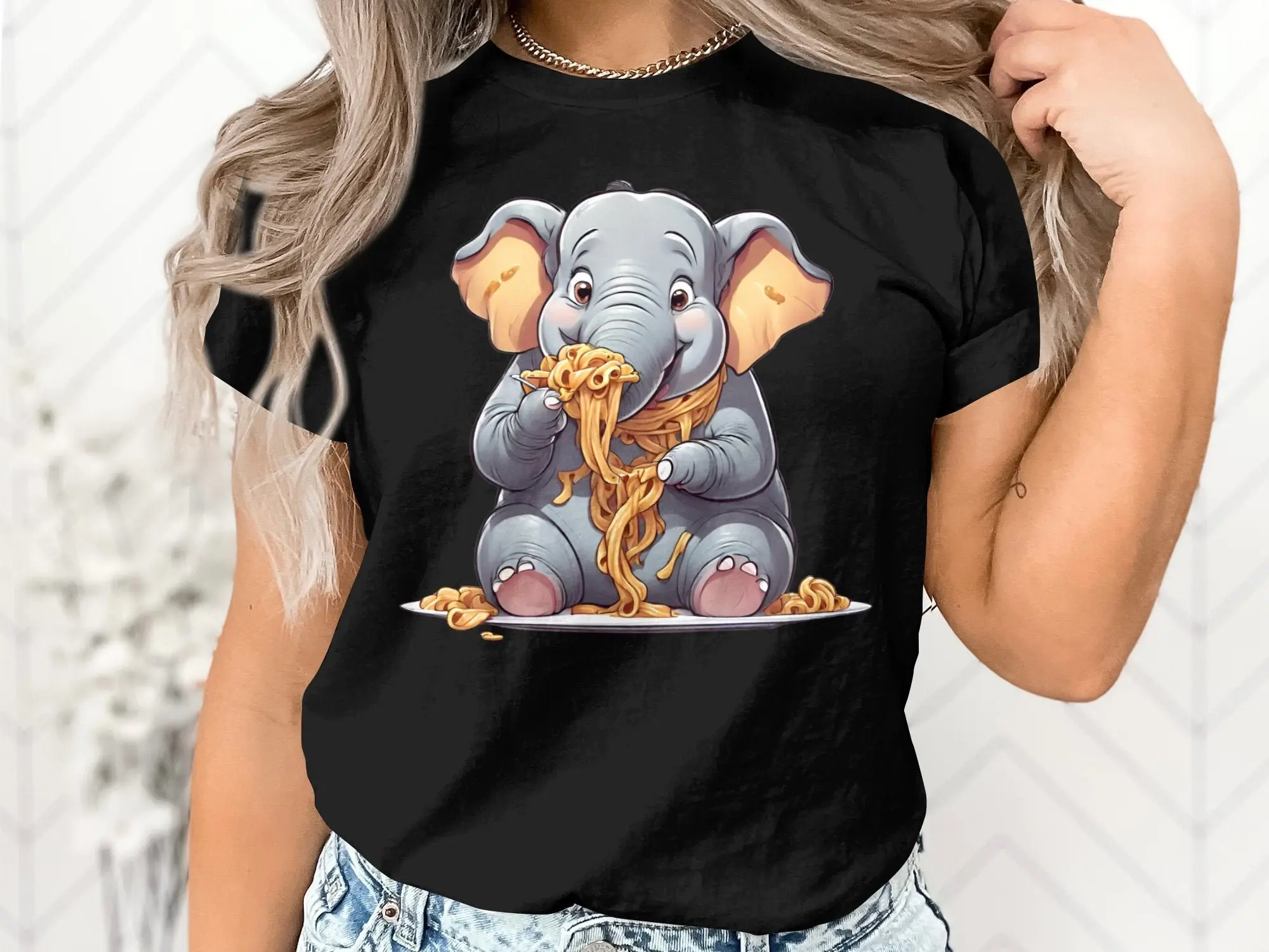 Милая футболка с принтом &quotСлон ест макарон&quot спагетти рамен еда Foodie &quot подарок