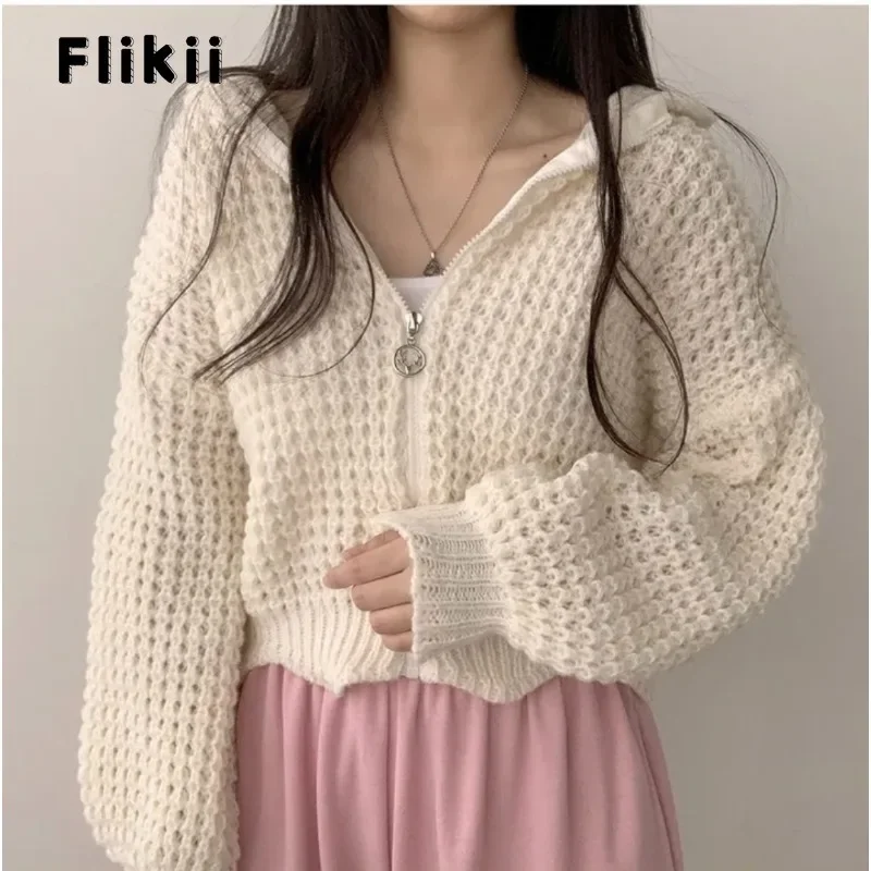 

2023 Winter Hotsweet Solid Color Knitting Long Sleeve Cardigans Korean Women Casual Zipper Ladies Slim Fit Sweet Sexy Sweater