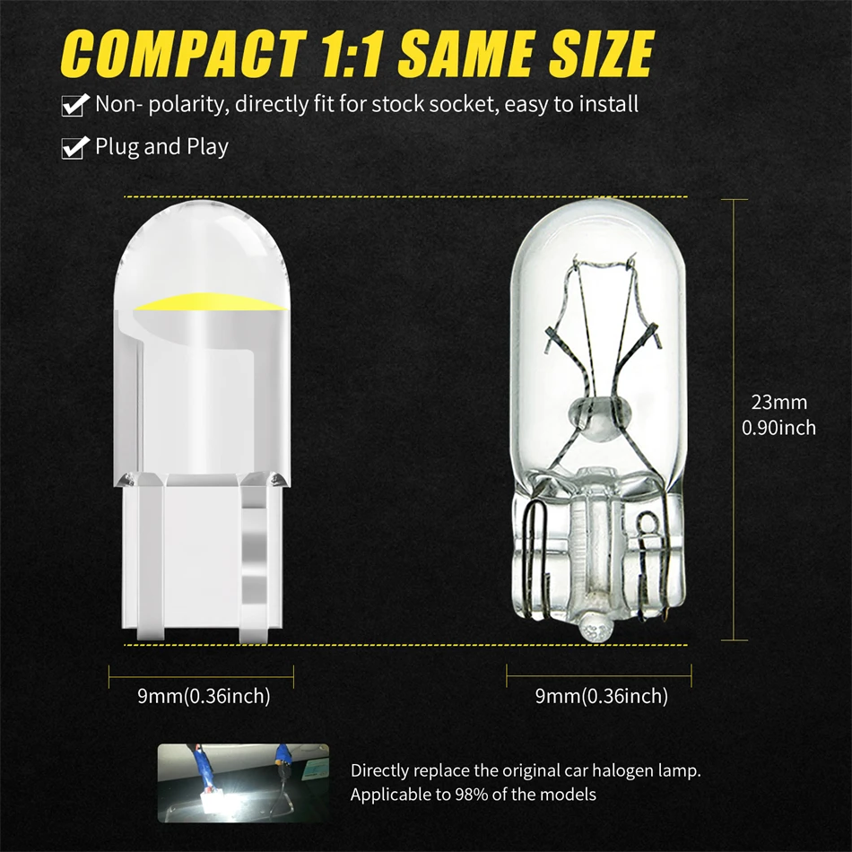 Лампа AILEO T10 168 194 светодиодный W5W со стеклом Canbus COB 192 k 12 В постоянного тока