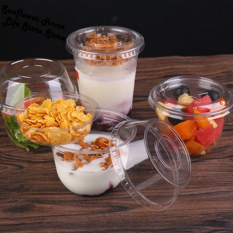 

Пластиковые прозрачные стеклянные контейнеры для пищевых мисок и фруктов, одноразовые крышки с крышкой 25 шт., пудинговые чашки, 250 мл, для салата и льда