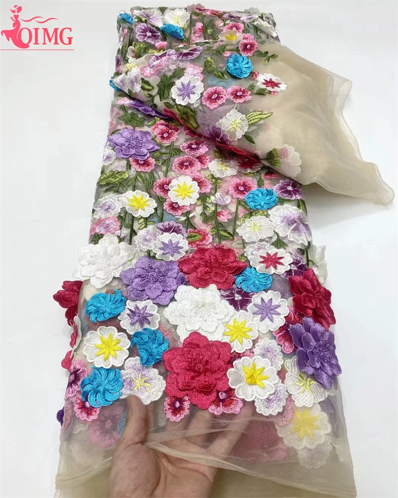 OIMG Роскошная 3D Цветочная Кружевная Ткань 5 ярдов Дубай Тюль кружевная ткань