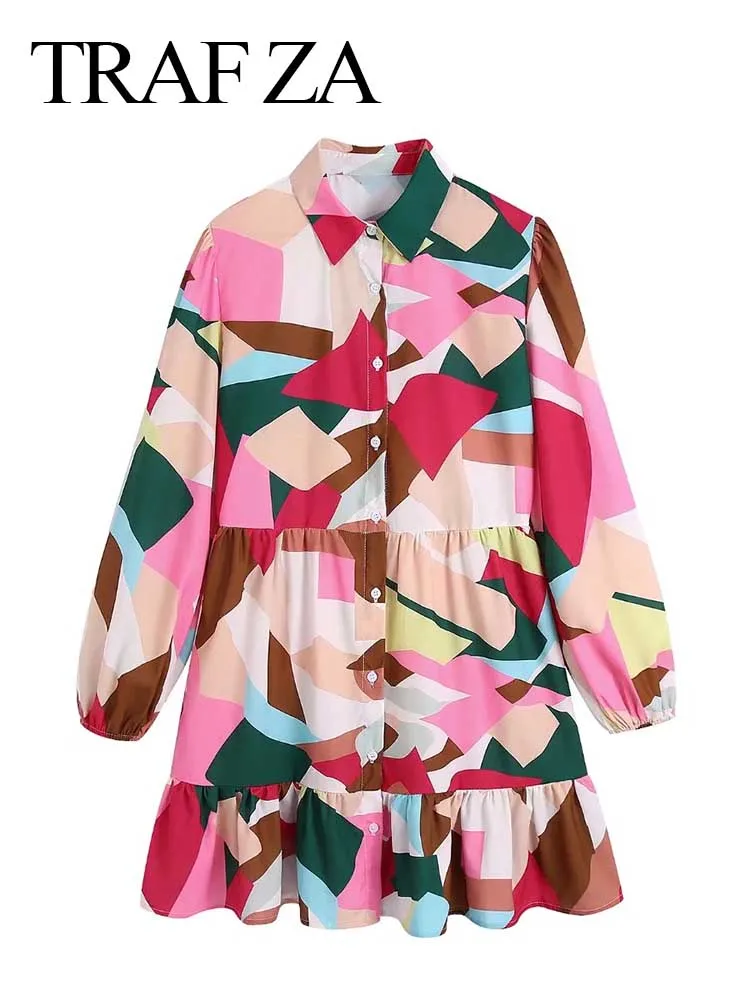 

Платье женское короткое однобортное с длинным рукавом и принтом, в пляжном стиле