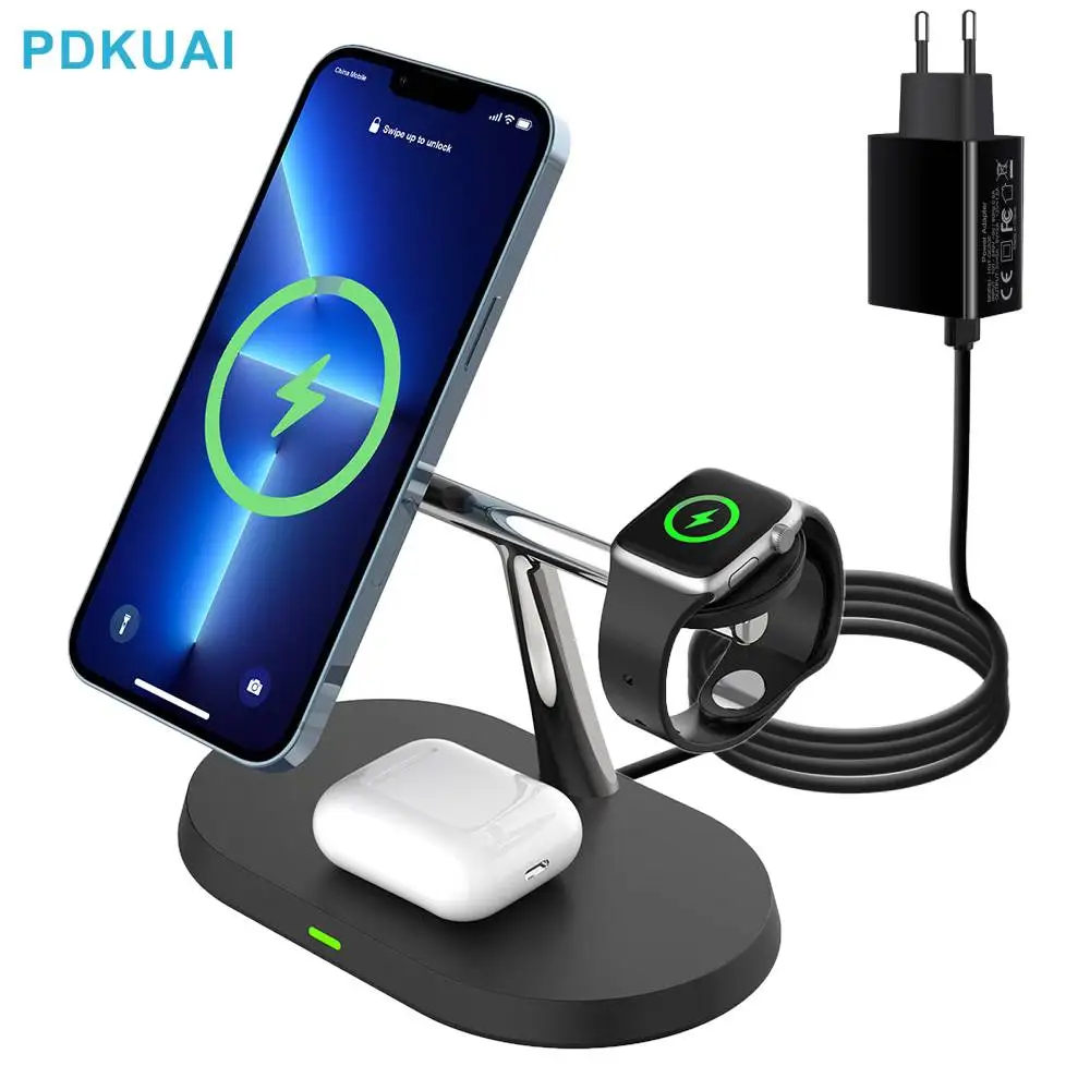 

Магнитное Беспроводное зарядное устройство 3 в 1 15 Вт для iPhone 12 13 14 Pro Max Apple Watch 8 SE 7 Airpods 3 Pro, док-станция для быстрой зарядки