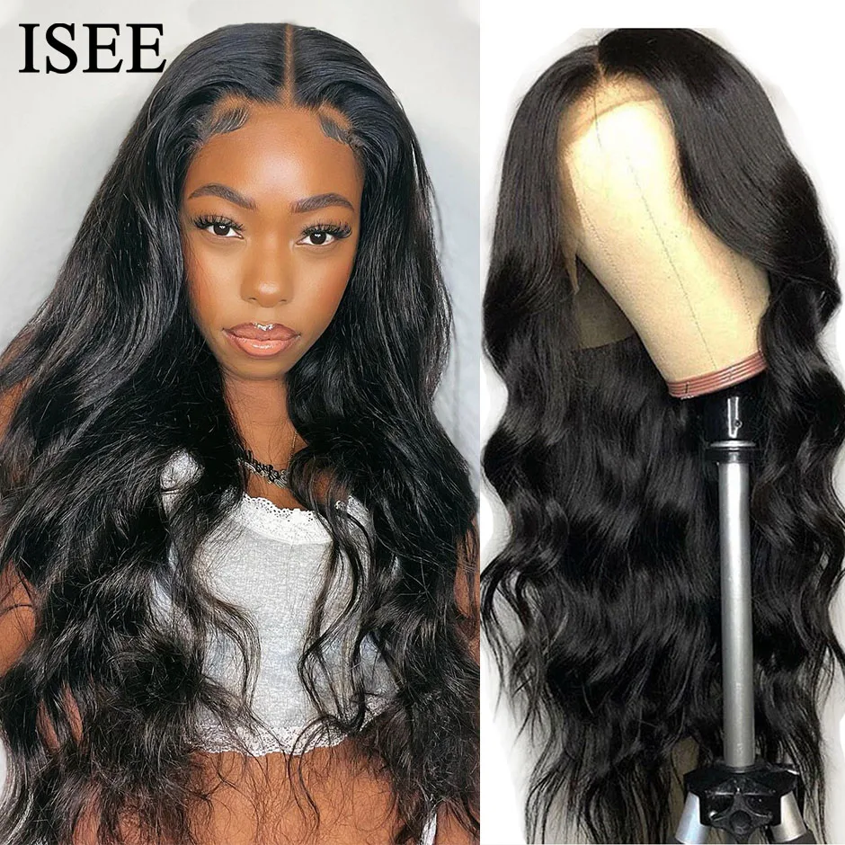 

ISEE 13x4 Lace Frontal Body Wave Wig 180% Density Body Wave Human Hair Wigs For Black Women Peruvian Can Be Colored Lace Wig