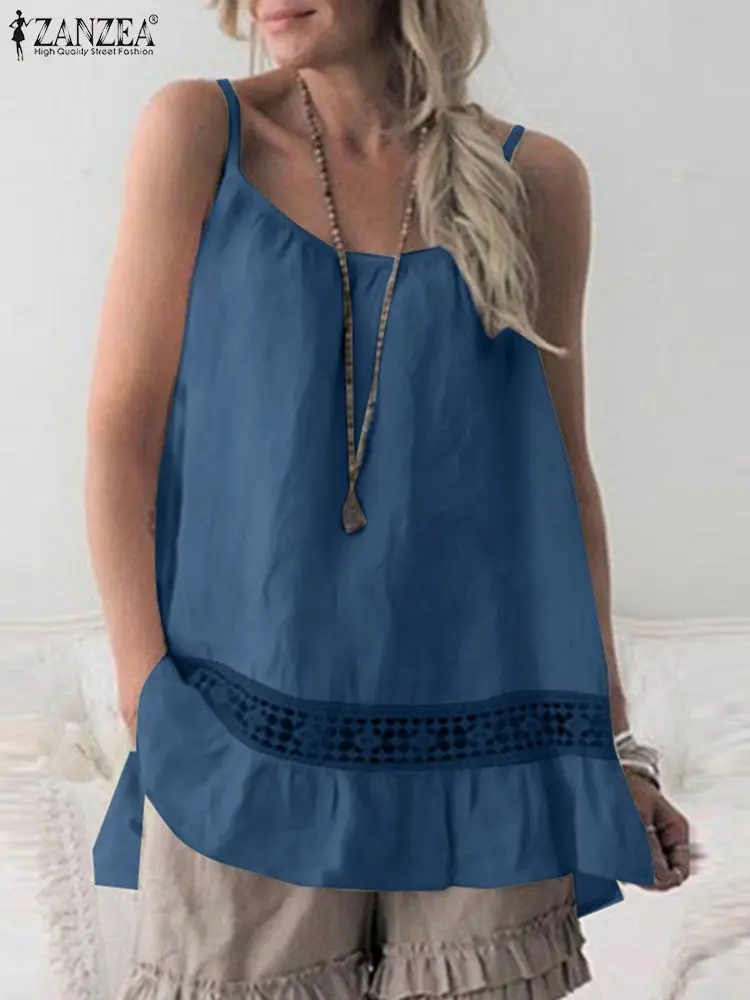 2022 ZANZEA Fashion Women Lace Crochet Blouse Stylish Tanks Tops Summer  Straps Hollow Out Cotton Camis Casual Beach Shirt Blusas - купить по  выгодной цене | AliExpress