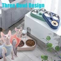 pet three bowl cats automatic stainless steel feeder water dispenser for cat basin dog bowl supplies dogs water fountain
