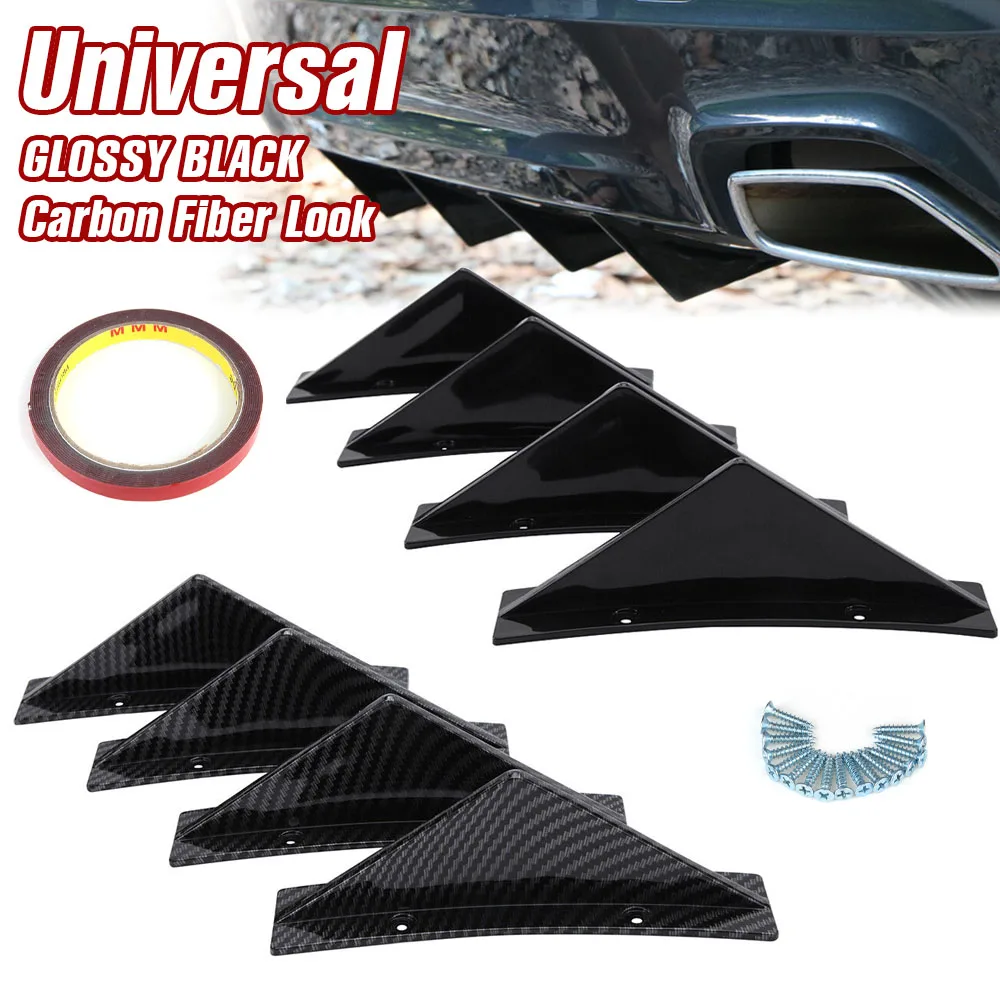 

4PCS Universal Car Rear Bumper Lip Diffuser Triangle Shark Fin Separator Decorative Kit Carbon Fiber Car Styling Car Accessories