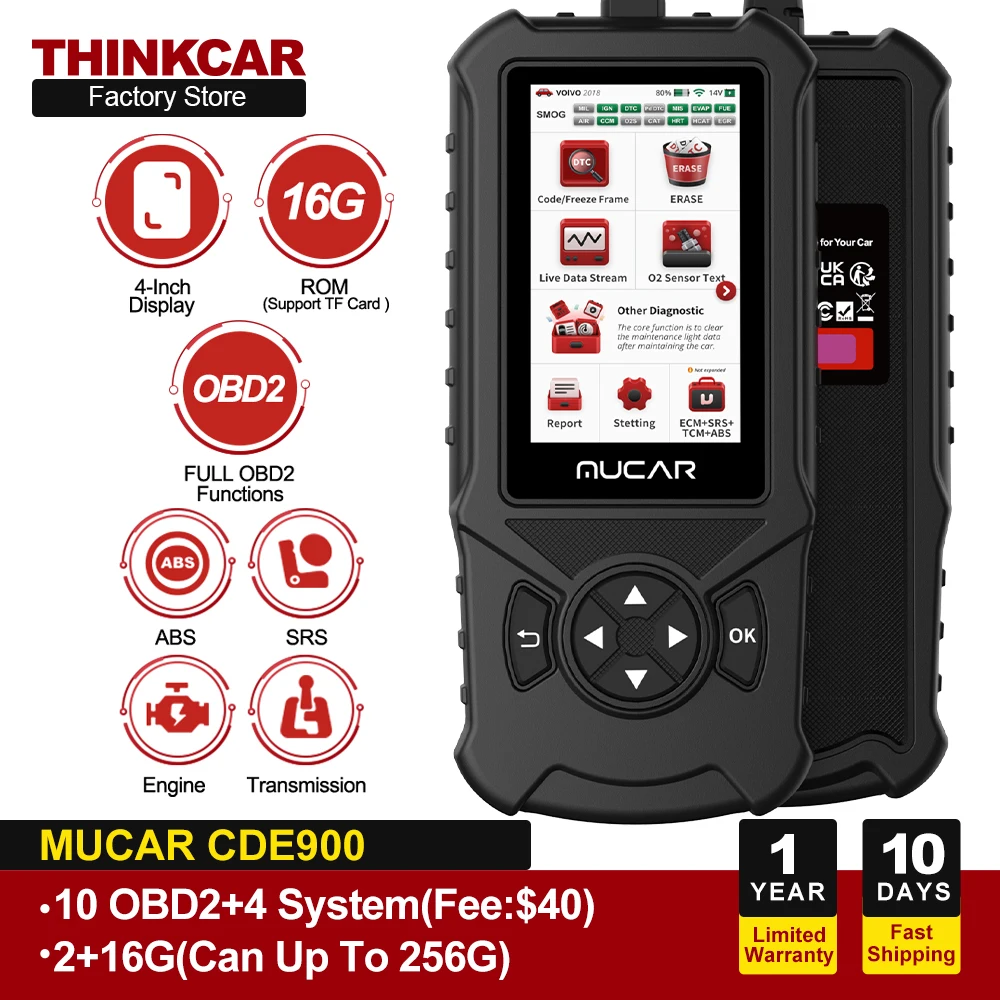 MUCAR CDE900 OBD2 Car Scanner Auto Diagnostic Tool ECM TCM ABS SRS 2+16G Code Reader OBD2 Automotive Diagnosis Wifi Free Update