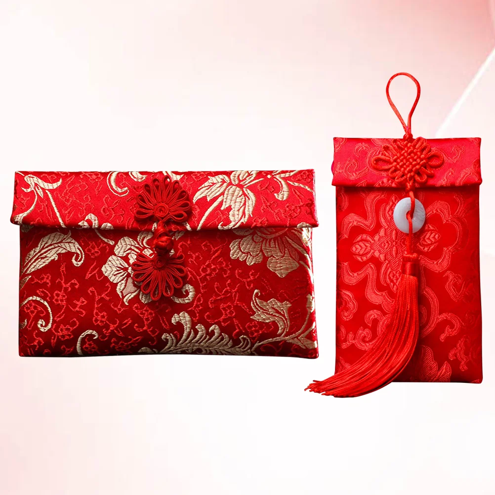 

2 Pcs Chinese Style Brocade Bag Money Bag Celebrative Red Envelopes Cloth Money Envelopes Red Pockets for New Year Wedding