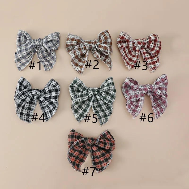 

20 Pcs/Lot,Large 5" Classic Tartan Fable Bow Nylon Headbands Hair Clips For Baby Girls Infant Cotton Plaid Bow Elastic Hairbands