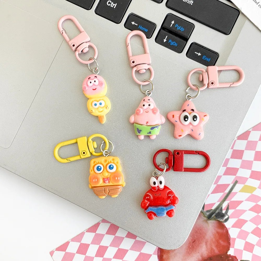 Фото Kawaii Губка Боб Квадратные Брюки Брелки, Украшения для рюкзаков Маленькие подвески Подарки, Брелки Подвесные аксессуары №4