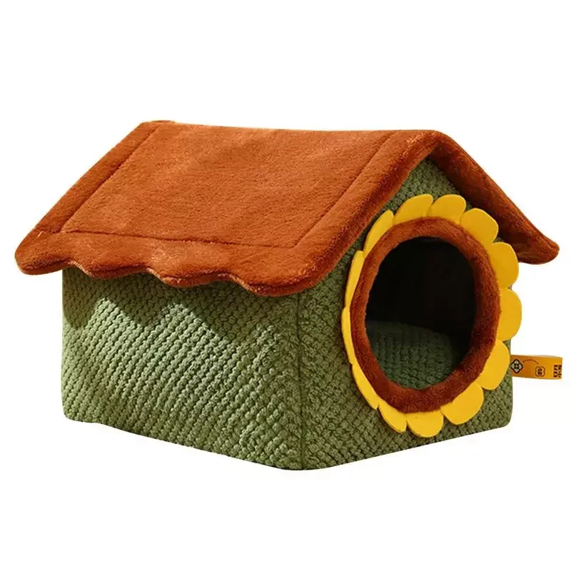 

Bed Novel Cute Sunflower Bed Winter Warm Tent Anti-slip Moisture-proof Soft Pet Cave Bed Pet Nest Supplies