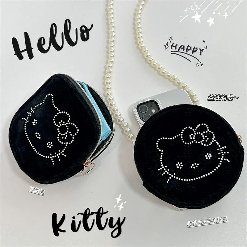 

Кошелек для монет в стиле аниме Sanrio, Hello Kitty Stuff Y2k, милая женская косметичка, сумочка для туалетных принадлежностей с ключами и подвеской в виде плюшевой игрушки