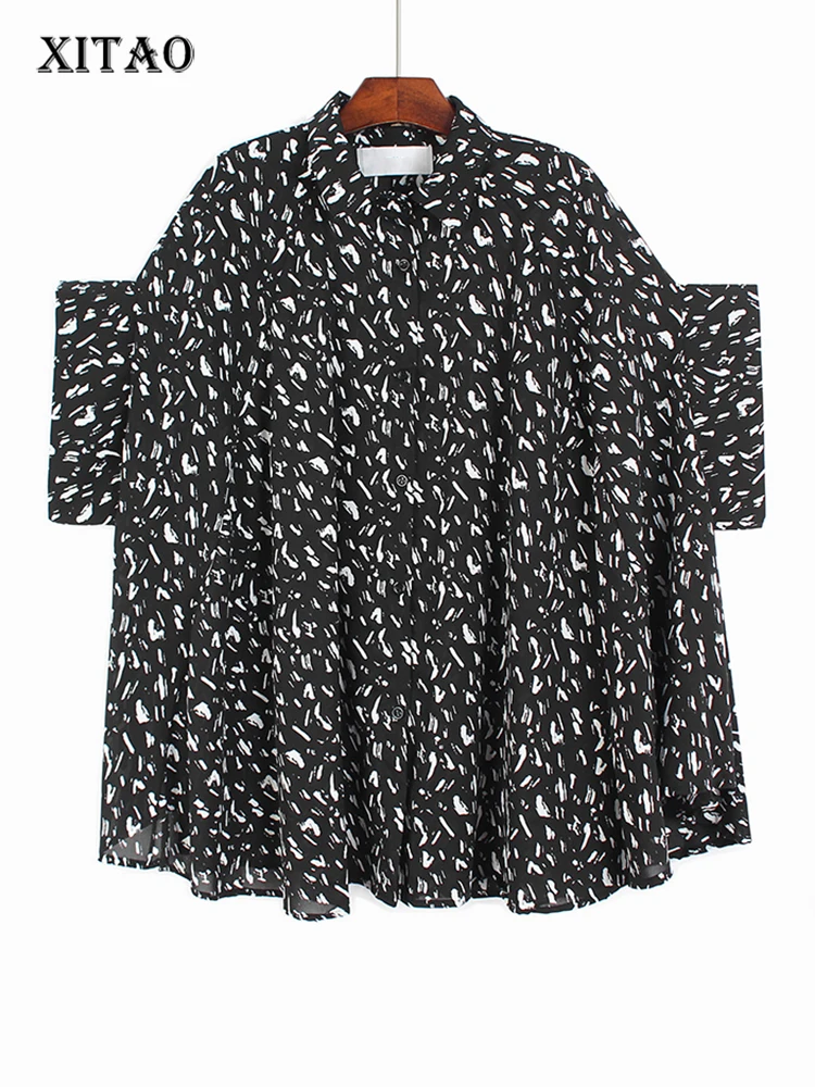 

XITAO Casual Bat Wing Sleeve Shirt Print Pattern Blouse Vintage Goddess Fan Fashion 2022 Summer Minority Loose Shirt WLD8398