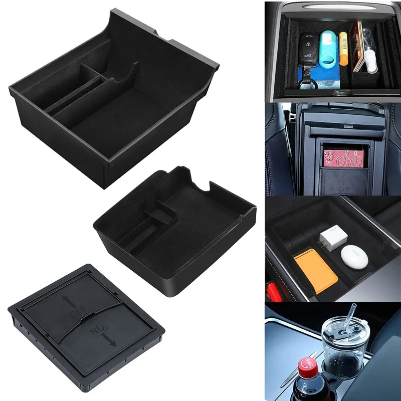 

Storage Box Interior Accessories Flocked Center Console Armrest Hidden Storage Box For Tesla Model 3 Model Y 2021 2022