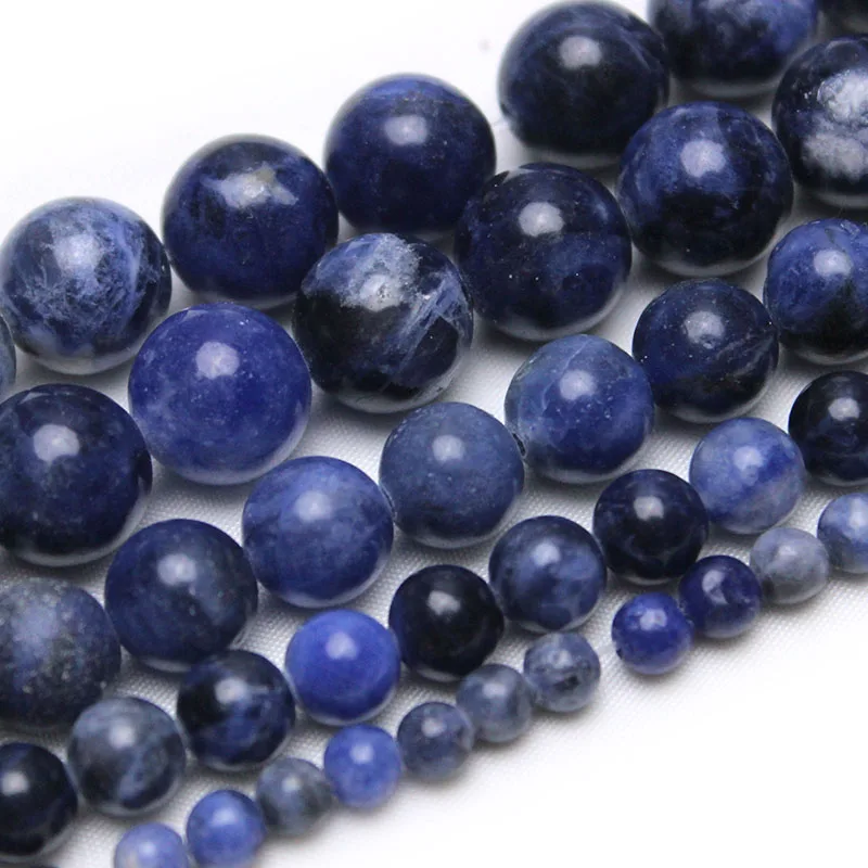 

Natural Stone Old Blue Sodalite Round Loose Beads 15" Strand 4 6 8 10 12MM Pick Size For Jewelry Making DIY Bracelet Necklace