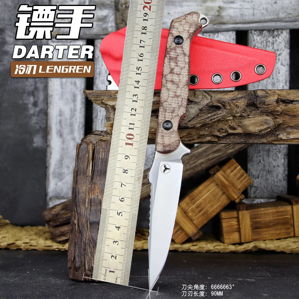 Фото LENGREN LR-869 EDC Тактические фиксированные боевые лезвия, лезвие Full Tang 14C28N Стальные обратные зубцы G10/льняная ручка Оболочка из кайдекса №1